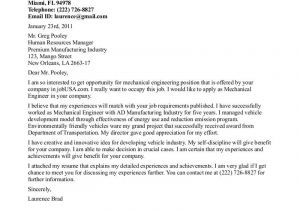 Cover Letter Examples for Mechanical Engineers Mechanical Engineer Cover Letter Example Http