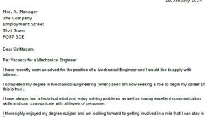 Cover Letter Examples for Mechanical Engineers Mechanical Engineer Cover Letter Example Icover org Uk