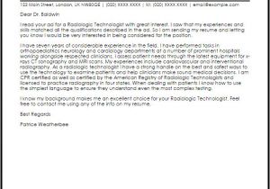 Cover Letter Examples for Radiologic Technologist Radiologic Technologist Cover Letter Sample Cover Letter