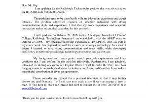 Cover Letter Examples for Radiologic Technologist Sample Cover Letter for Resume Radiologic Technologist