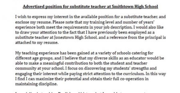 Cover Letter Examples for Substitute Teachers Substitute Teacher Cover Letter Sample Limeresumes