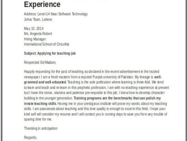 Cover Letter Examples For Teachers With No Experience Sample Cover 