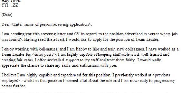 Cover Letter Examples for Team Leader Position Team Leader Cover Letter Sample Lettercv Com
