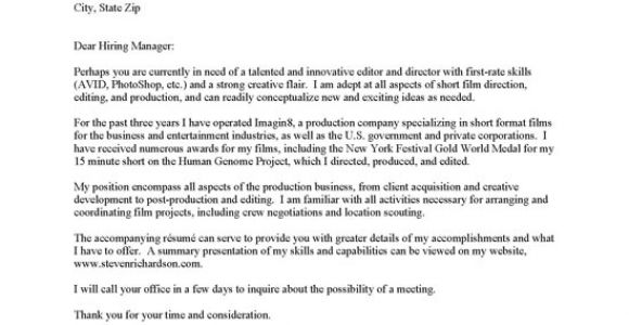 Cover Letter Film Industry Film Production Cover Letter Examples tomyumtumweb Com