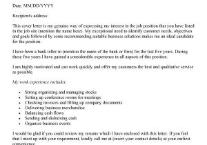 Cover Letter for A Bank Teller with No Experience Cover Letter for Bank Job Experience Resumes