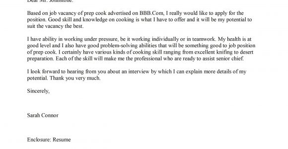 Cover Letter for A Cook Position Prep Cook Cover Letter Template
