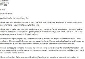 Cover Letter for A Cook Position sous Chef Cover Letter Example Icover org Uk