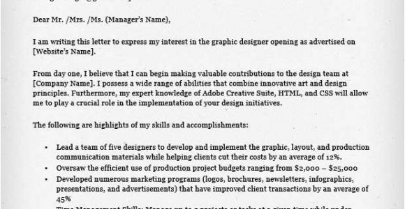 Cover Letter for A Graphic Design Job Graphic Designer Cover Letter Samples Resume Genius