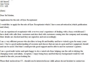 Cover Letter for A Gym Receptionist Gym Receptionist Cover Letter Example Icover org Uk