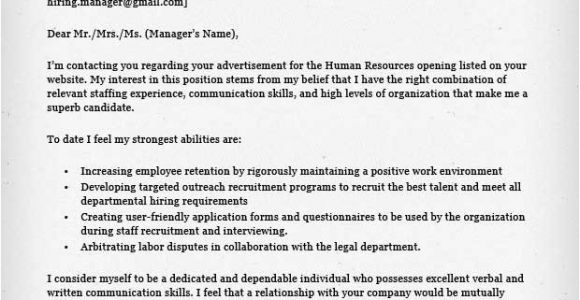 Cover Letter for A Human Resources Position Human Resources Cover Letter Sample Resume Genius