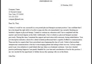 Cover Letter for A Physical therapist Professional Physical therapist assistant Cover Letter