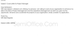 Cover Letter for A Project Manager Position Cover Letter for Project Manager and Sample Job Application