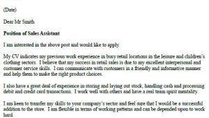 Cover Letter for A Sales assistant Job Sales assistant Cover Letter Example Icover org Uk