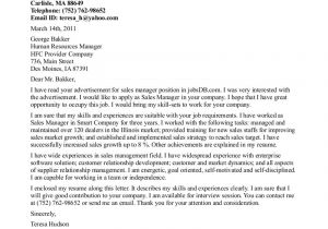 Cover Letter for A Senior Management Position Cover Letter for Sales and Marketing Manager Position