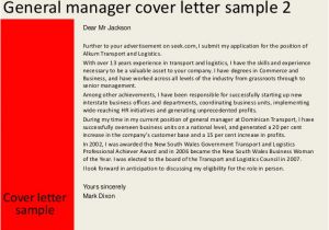 Cover Letter for A Senior Management Position General Manager Cover Letter