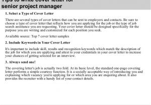 Cover Letter for A Senior Management Position Senior Project Manager Cover Letter