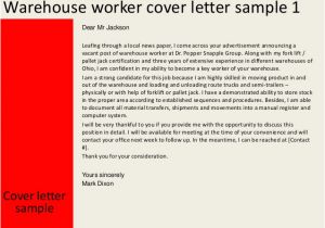 Cover Letter for A Warehouse Position Warehouse Worker Cover Letter