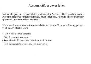Cover Letter for Account Officer Account Officer Cover Letter