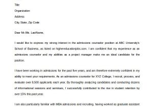 Cover Letter for Admissions Officer 6 Admissions Counselor Cover Letters to Download Sample