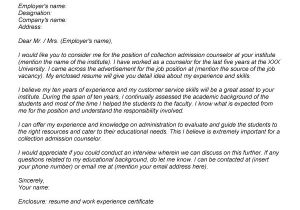Cover Letter for Admissions Officer Admissions Counselor Cover Letter No Experience