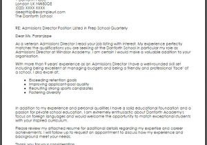Cover Letter for Admissions Officer Admissions Director Cover Letter Sample Cover Letter