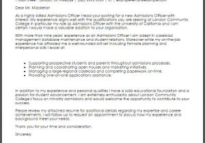 Cover Letter for Admissions Officer Admissions Officer Cover Letter Sample Cover Letter