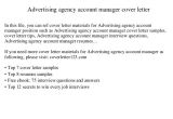 Cover Letter for Advertising Agency Advertising Agency Account Manager Cover Letter