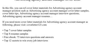 Cover Letter for Advertising Agency Advertising Agency Account Manager Cover Letter