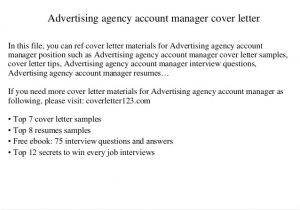 Cover Letter for Advertising Agency Advertising Agency Account Manager Cover Letter