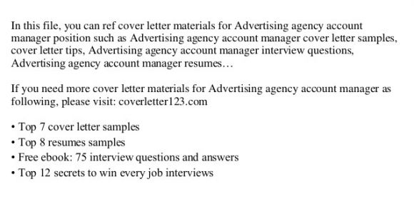 Cover Letter for Advertising Agency Advertising Agency Account Manager Cover Letter