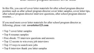 Cover Letter for after School Program after School Program Director Cover Letter