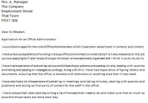 Cover Letter for An Office Job Office Administrator Cover Letter Example Icover org Uk