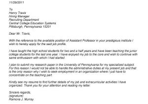 Cover Letter for assistant Professor Post Email format to Professor Slim Image