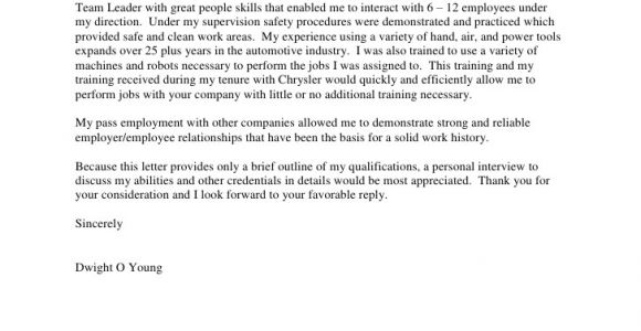 Cover Letter for Automotive Industry Dwight O Young Cover Letter