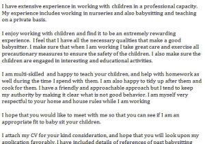 Cover Letter for Babysitter Position Babysitter Cover Letter Example Learnist org