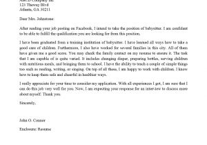 Cover Letter for Babysitter Position Babysitter Cover Letter