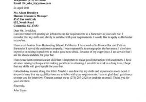 Cover Letter for Bartender with No Experience Bartender Covering Letter Example