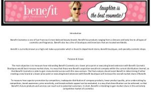 Cover Letter for Benefit Cosmetics Benefit Cosmetics Sample Market Research Project