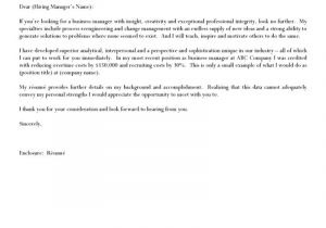 Cover Letter for Business Manager Position Business Manager Cover Letter