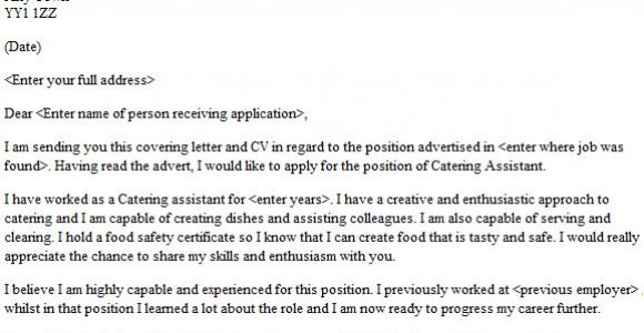 Cover Letter for Catering Job Catering assistant Cover Letter Sample Lettercv Com