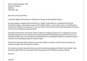 Cover Letter for Catering Job Catering Sales Manager Cover Letter
