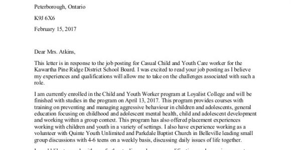 Cover Letter for Child and Youth Worker Child and Youth Worker Cover Letter