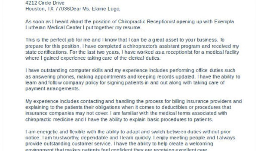 Cover Letter For Chiropractic Receptionist Chiropractic Assistant Cover Letter Letter Of 1936