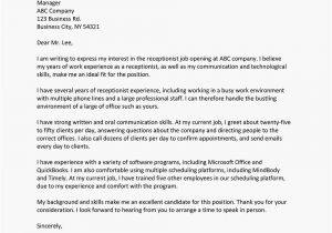 Cover Letter for Chiropractic Receptionist Receptionist Cover Letter Examples