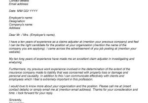 Cover Letter for Claims Adjuster Position Cover Letter for Claims Adjuster the Letter Sample
