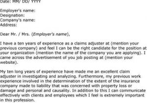 Cover Letter for Claims Adjuster Position Insurance Claims Adjuster Cover Letter