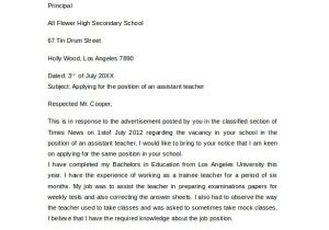 Cover Letter for Classroom assistant 12 Teacher Cover Letter Examples to Download Sample