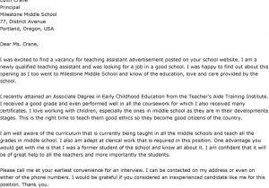 Cover Letter for Classroom assistant Letter Of Interest for Teacher Aide Position
