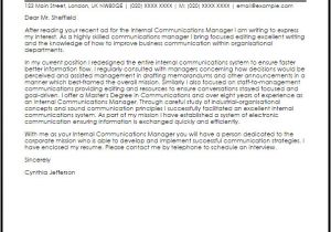Cover Letter for Communications Internship Internal Communications Manager Cover Letter Sample