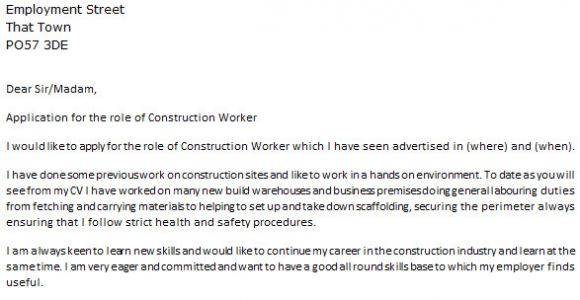 Cover Letter for Construction Labourer Construction Worker Cover Letter Example Icover org Uk